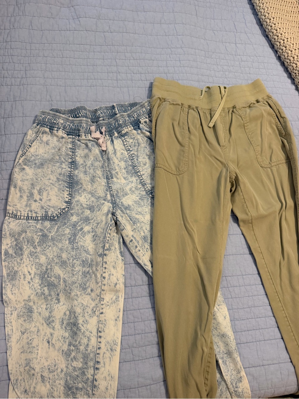 Thread & Supply Olive Green Joggers and Acid-Wash Blue Sweatpants